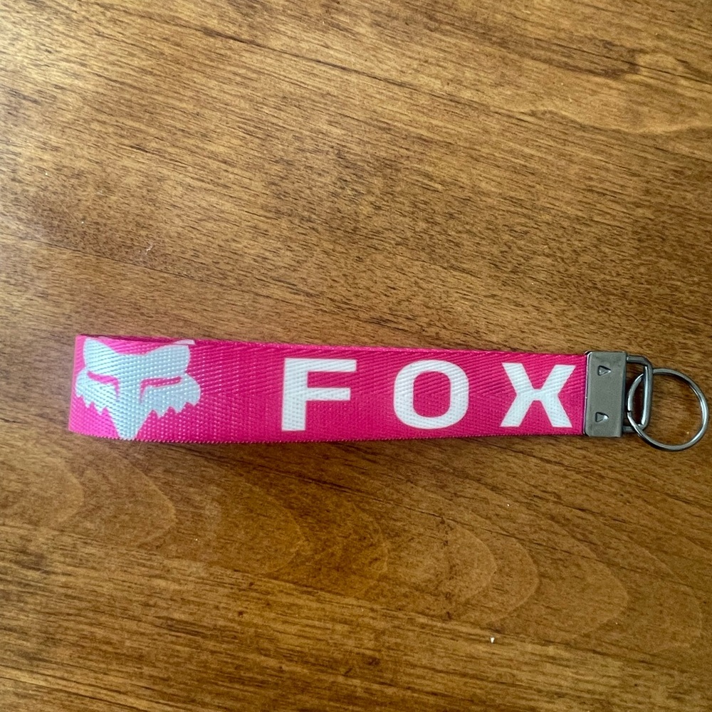 Pink and white FOX wristlet keychain